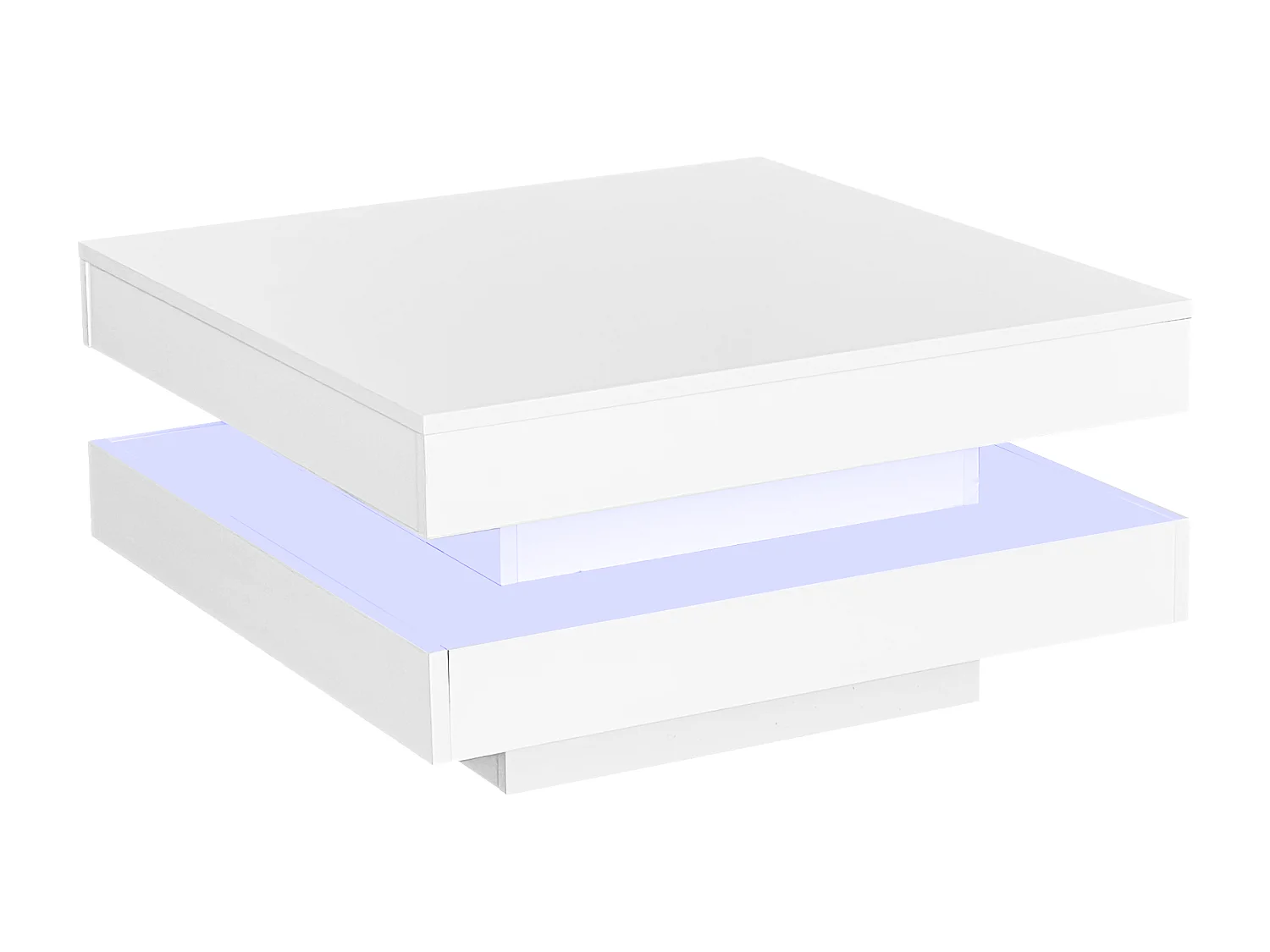 Table basse pivotante 70x70x36 cm laqué brillant plateau rotatif LED 16 couleurs blanc pour salon