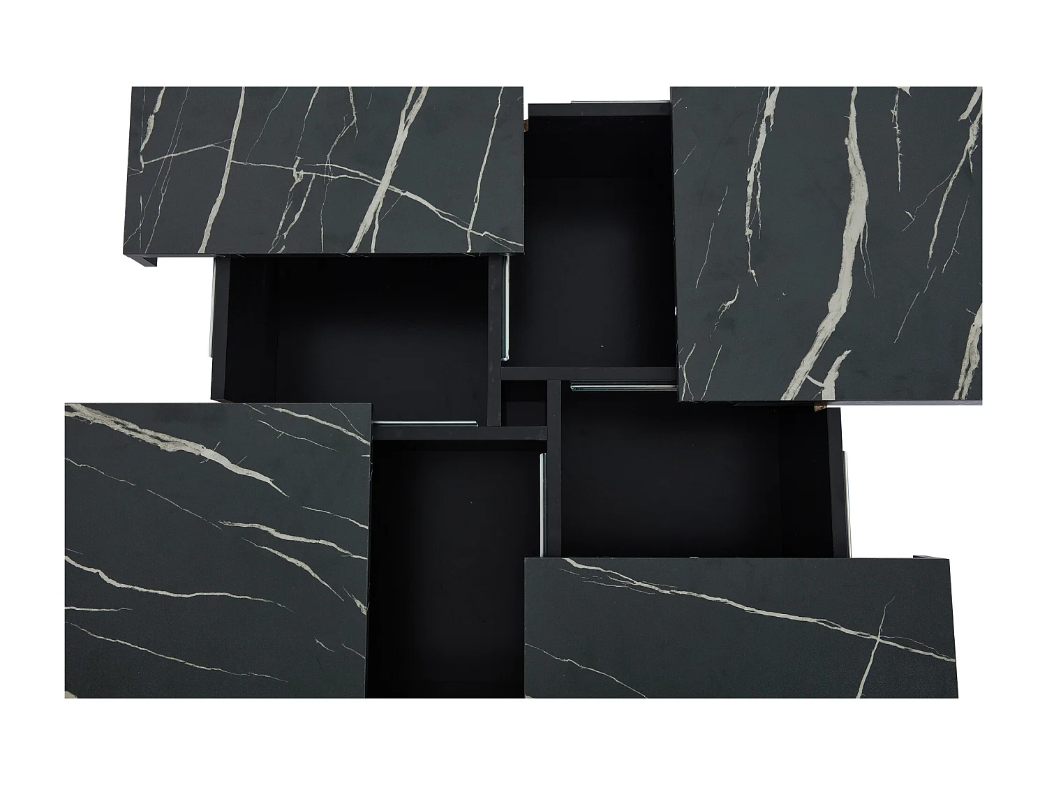 Table basse 90x90x25cm marbre 4 tiroirs plateau coulissant noir pour salon