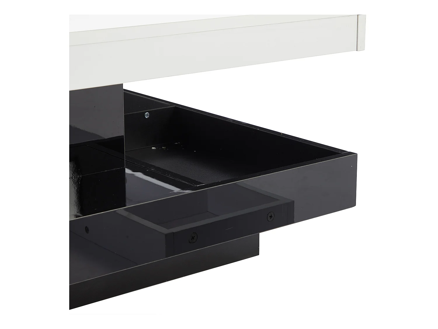 Table basse pivotante 70x70x36 cm 2 plateaux rotatifs rangement intégré brillant blanc noir salon moderne