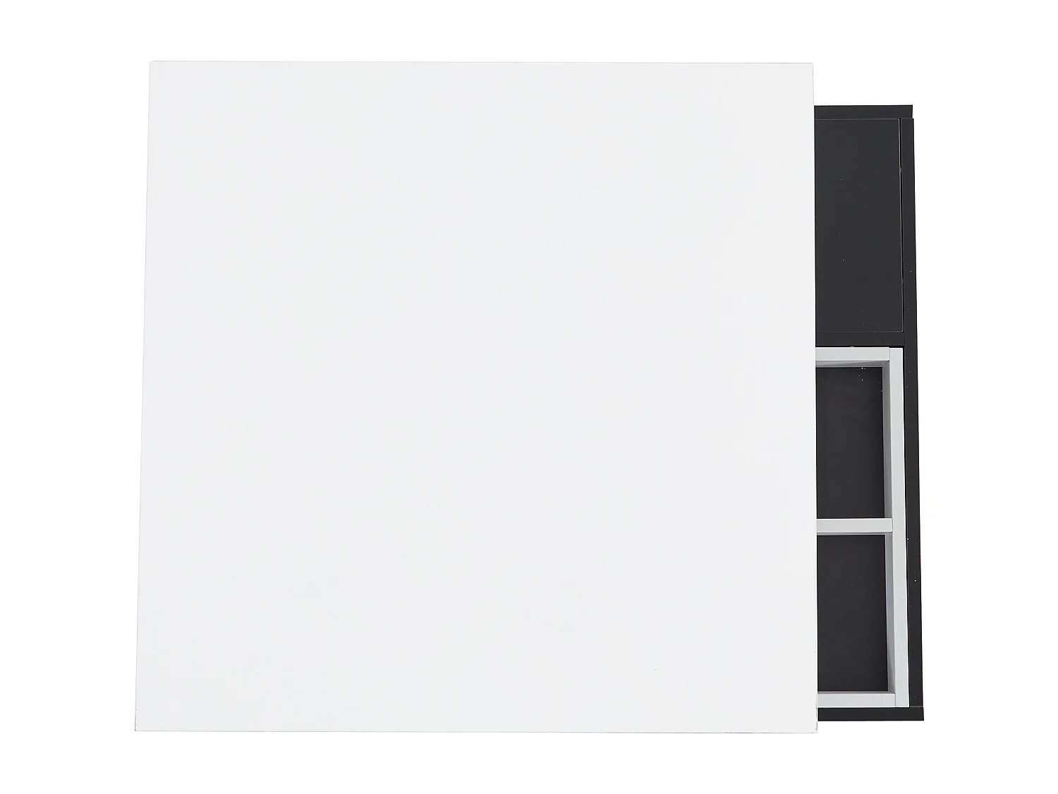 Table basse 70x70x36 cm, plateau rotatif 360°, double niveau avec rangement, panneau de particules, noir et blanc