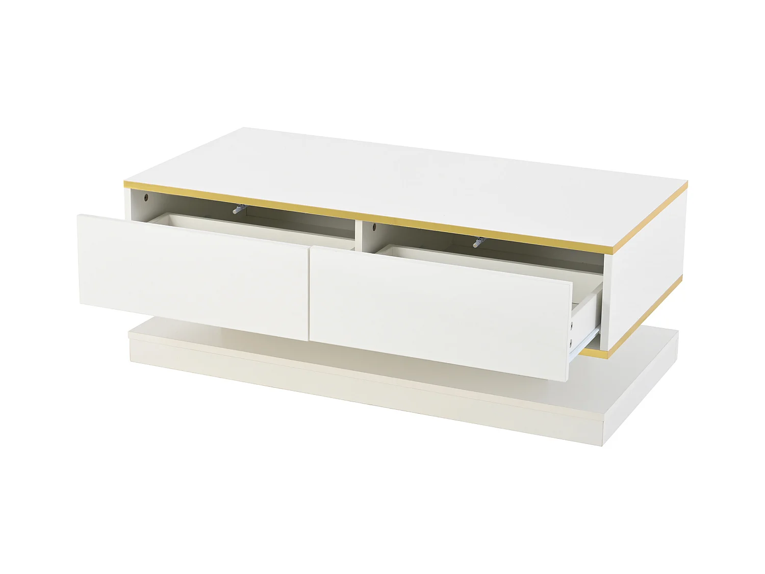 Salontafel 100x50x38 cm glanzende afwerking 2 laden warm wit gouden rand moderne woonkamer