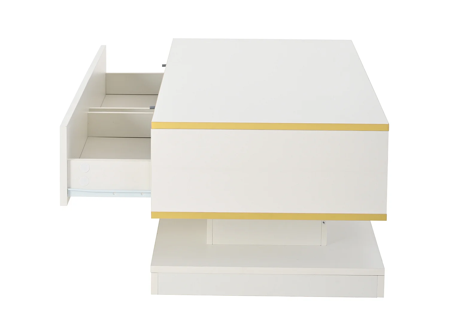 Salontafel 100x50x38 cm glanzende afwerking 2 laden warm wit gouden rand moderne woonkamer