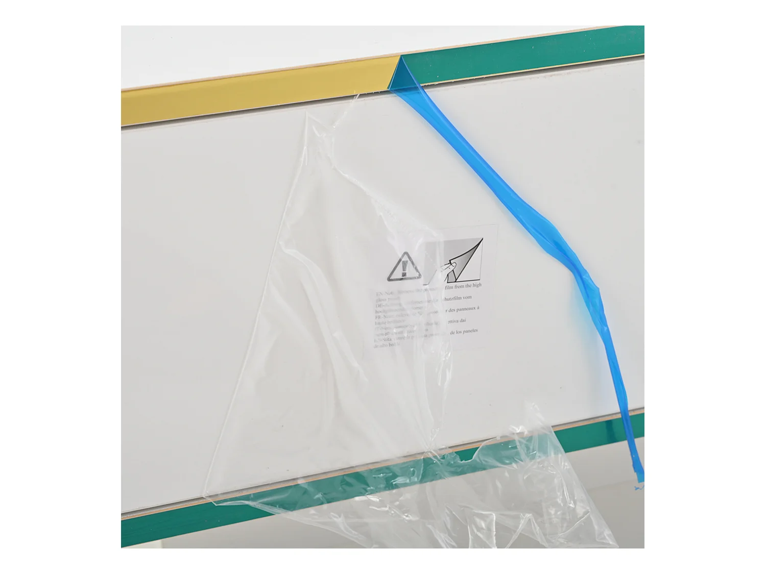 Salontafel 100x50x38 cm glanzende afwerking 2 laden warm wit gouden rand moderne woonkamer