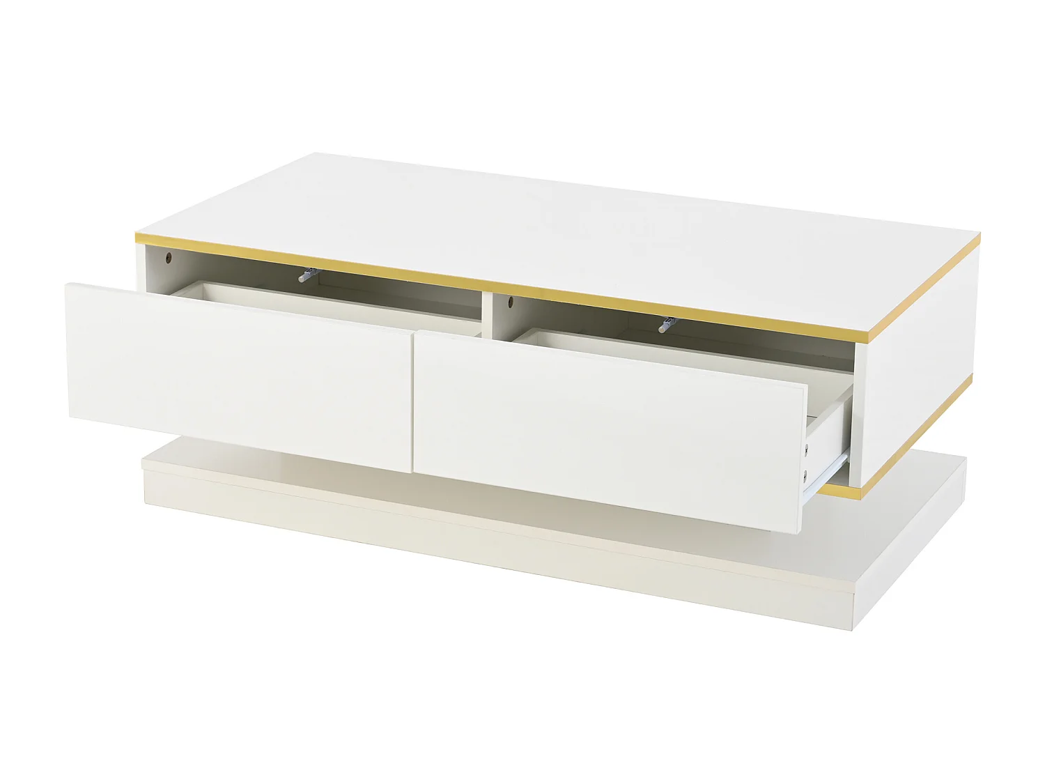 Salontafel 100x50x38 cm, 2 grote push-open laden, unieke vorm, spaanplaat, wit en goud