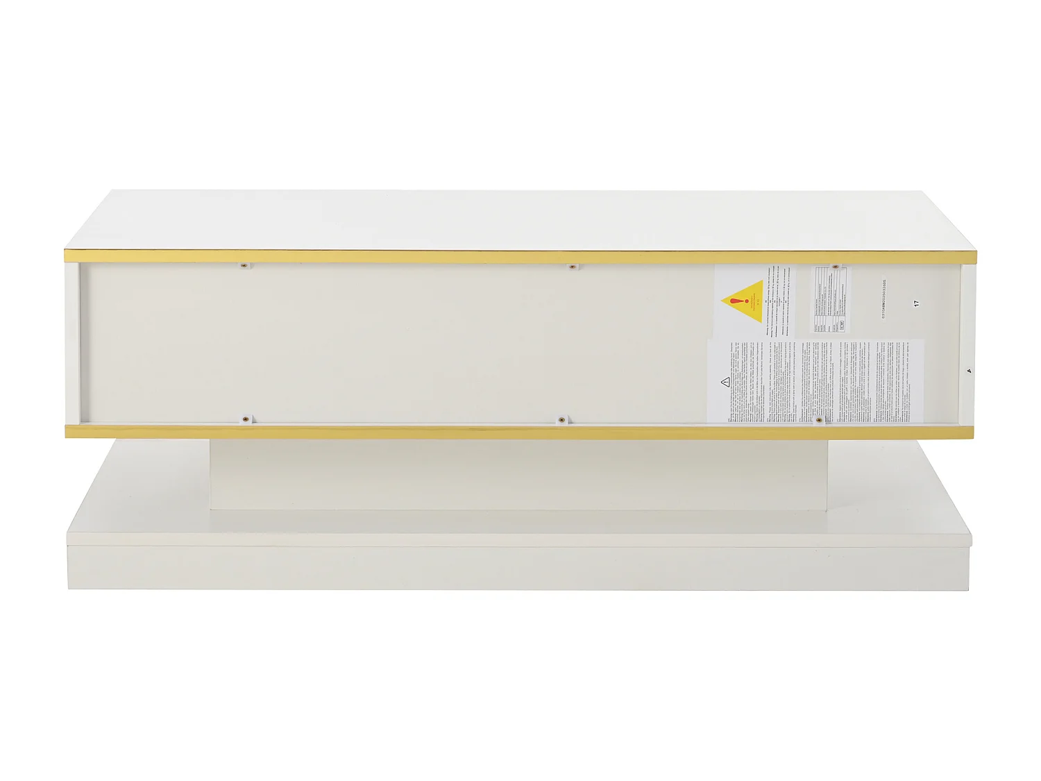 Salontafel 100x50x38 cm, 2 grote push-open laden, unieke vorm, spaanplaat, wit en goud