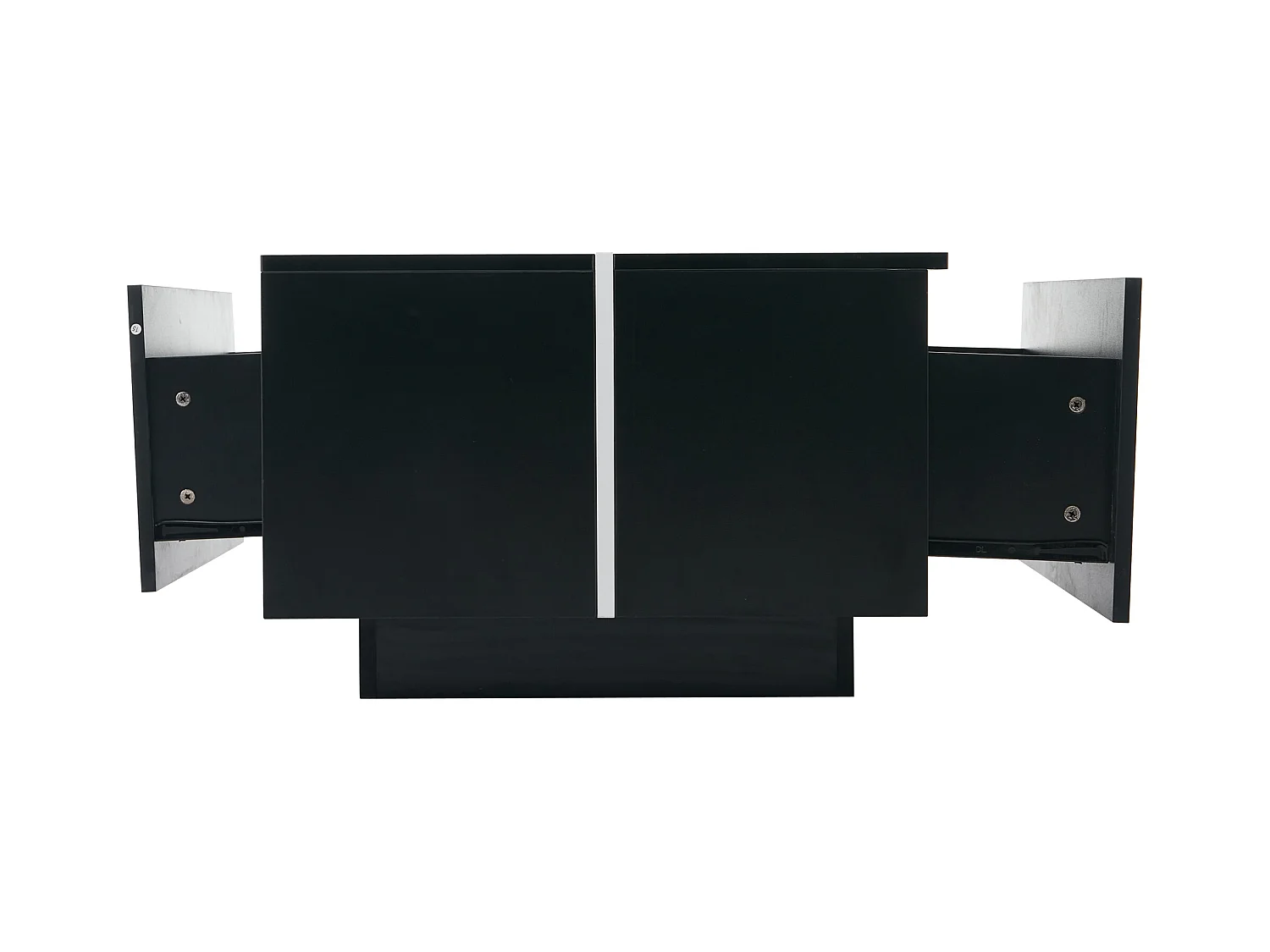 Table basse 100x60x40 cm 4 tiroirs plateau réglable brillant effet patchwork noir salon contemporain