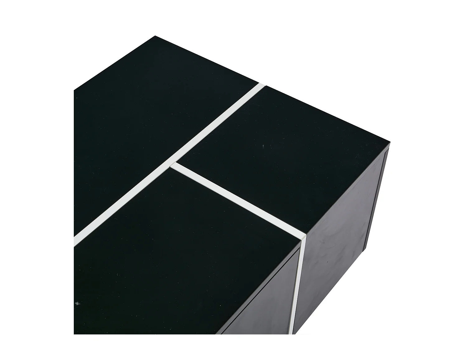 Table basse 100x60x40 cm 4 tiroirs plateau réglable brillant effet patchwork noir salon contemporain