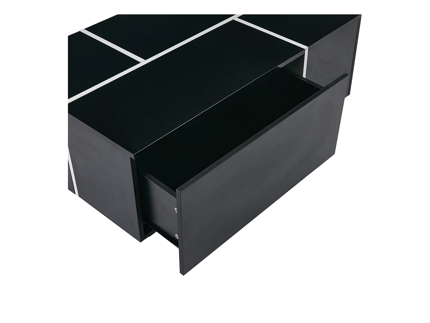 Table basse 100x60x40 cm 4 tiroirs plateau réglable brillant effet patchwork noir salon contemporain