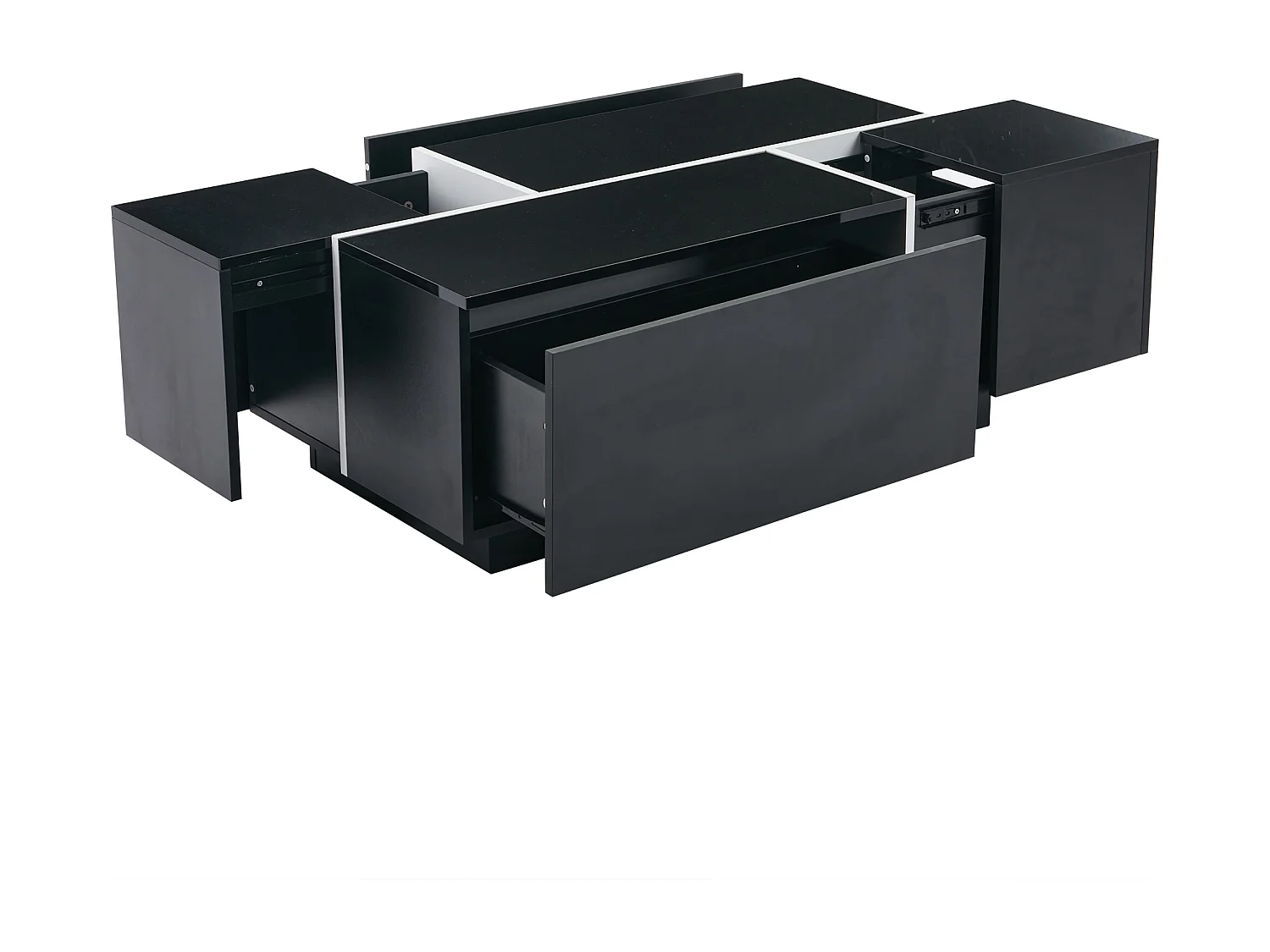 Table basse 100x60x40 cm 4 tiroirs plateau réglable brillant effet patchwork noir salon contemporain