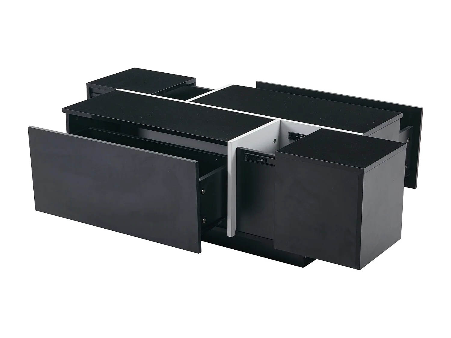 Table basse 100x60x40 cm 4 tiroirs plateau réglable brillant effet patchwork noir salon contemporain