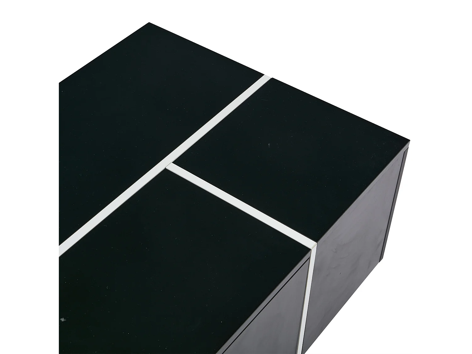 Table basse 100x60x40 cm 4 tiroirs plateau réglable brillant effet patchwork noir salon contemporain