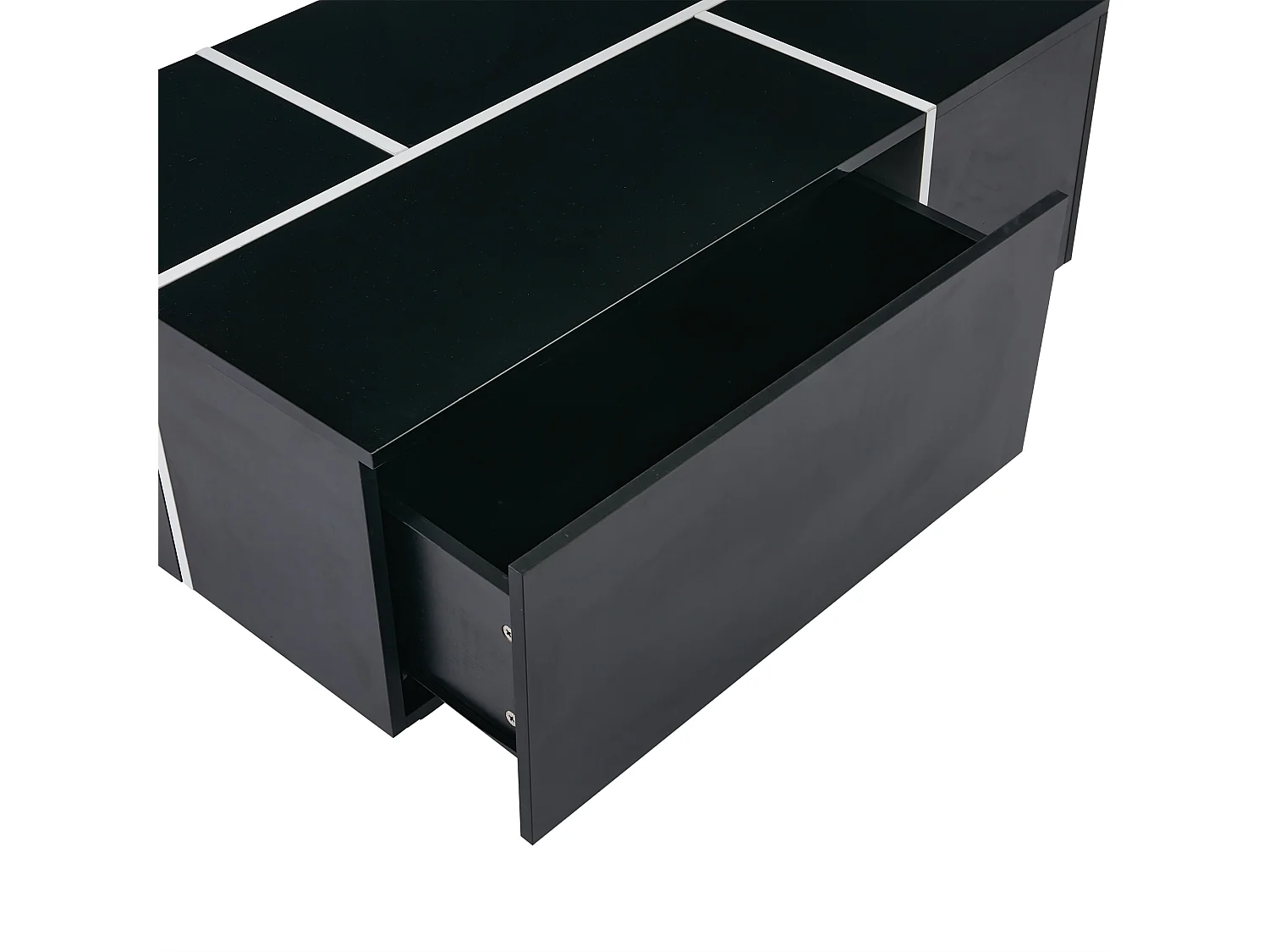 Table basse 100x60x40 cm 4 tiroirs plateau réglable brillant effet patchwork noir salon contemporain