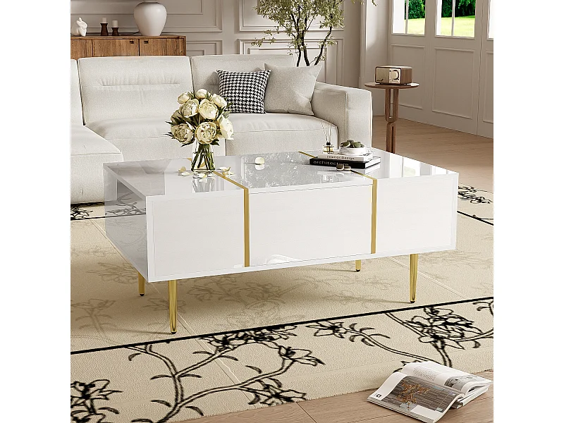 Salontafel 100x60x41,5 cm met twee lades MDF-materiaal in wit voor woonkamer