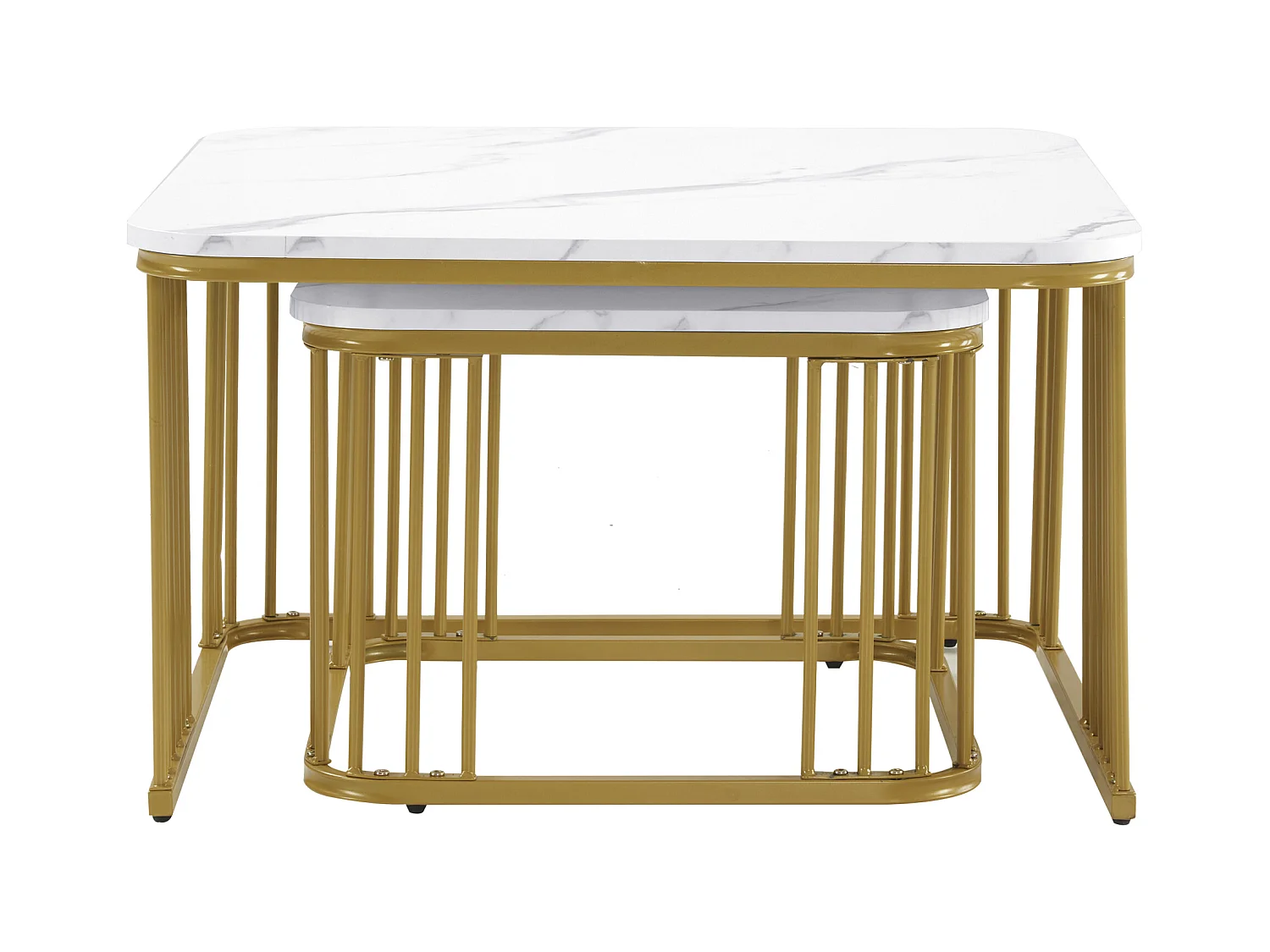 Lot de 2 tables basses carrées 70x70x45cm 50x50x36.5cm empilables marbre poli dorées Blanc pour salon