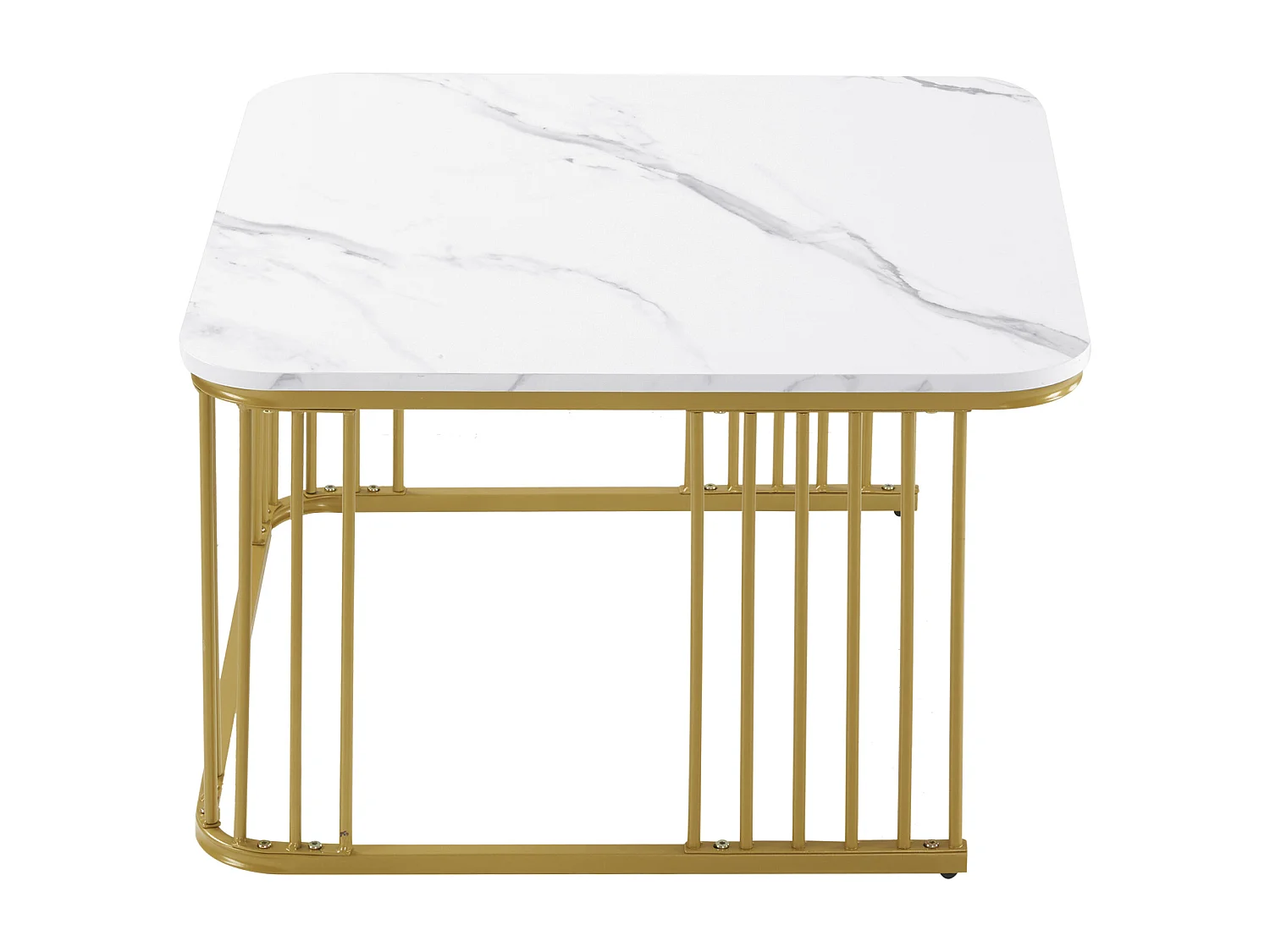 Lot de 2 tables basses carrées 70x70x45cm 50x50x36.5cm empilables marbre poli dorées Blanc pour salon