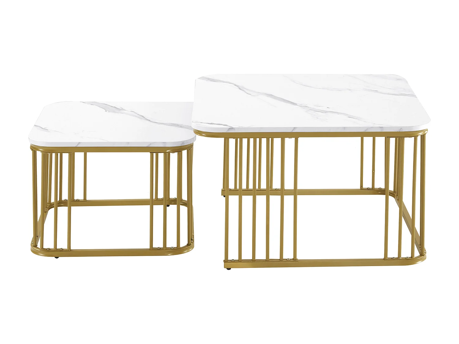Lot de 2 tables basses carrées 70x70x45cm 50x50x36.5cm empilables marbre poli dorées Blanc pour salon