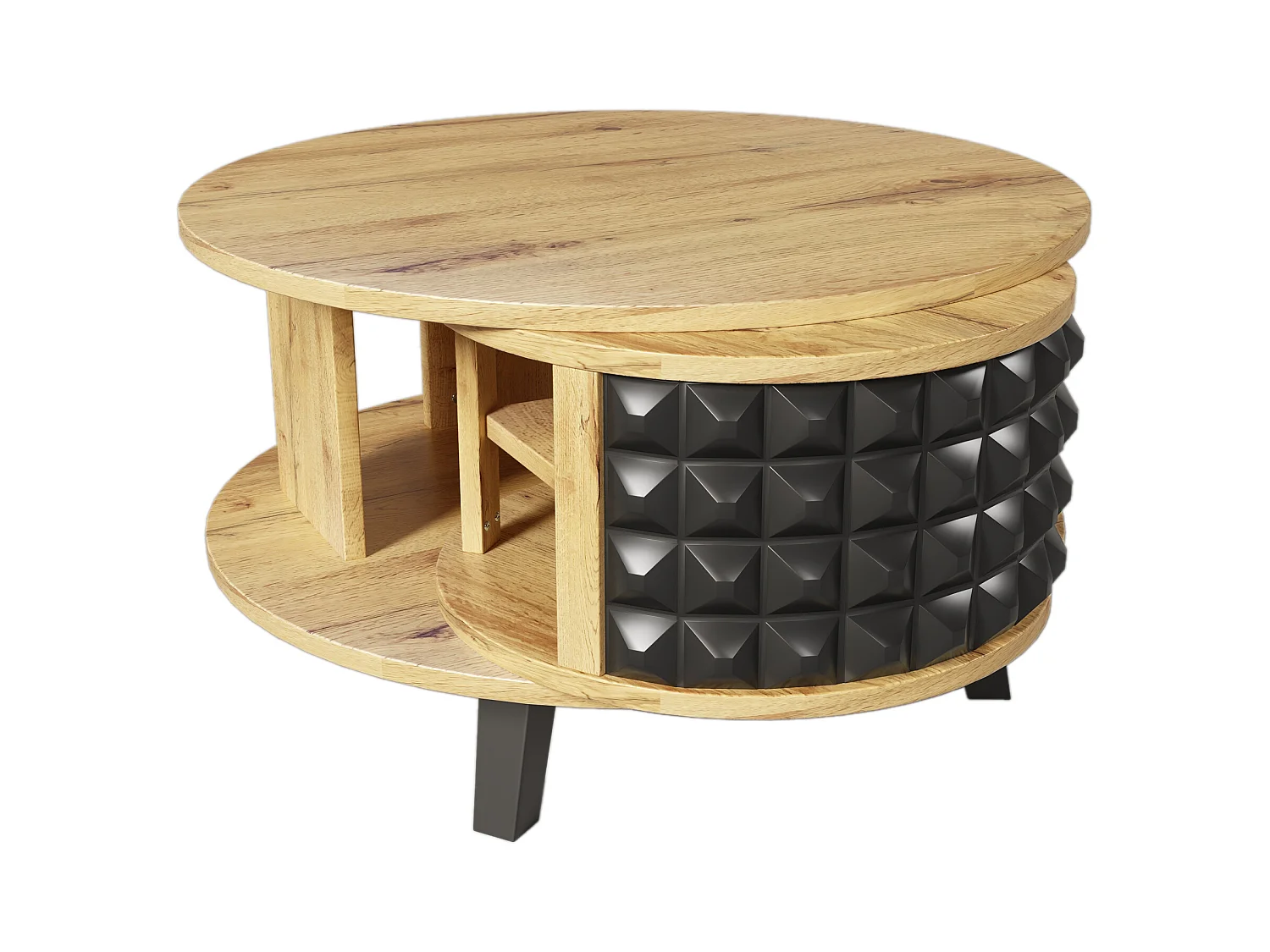 Salontafel 85,2x80x45,2 cm met 360 graden draaibaar vak, spaanplaat in natuurlijke kleur, voor woonkamer en studeerkamer