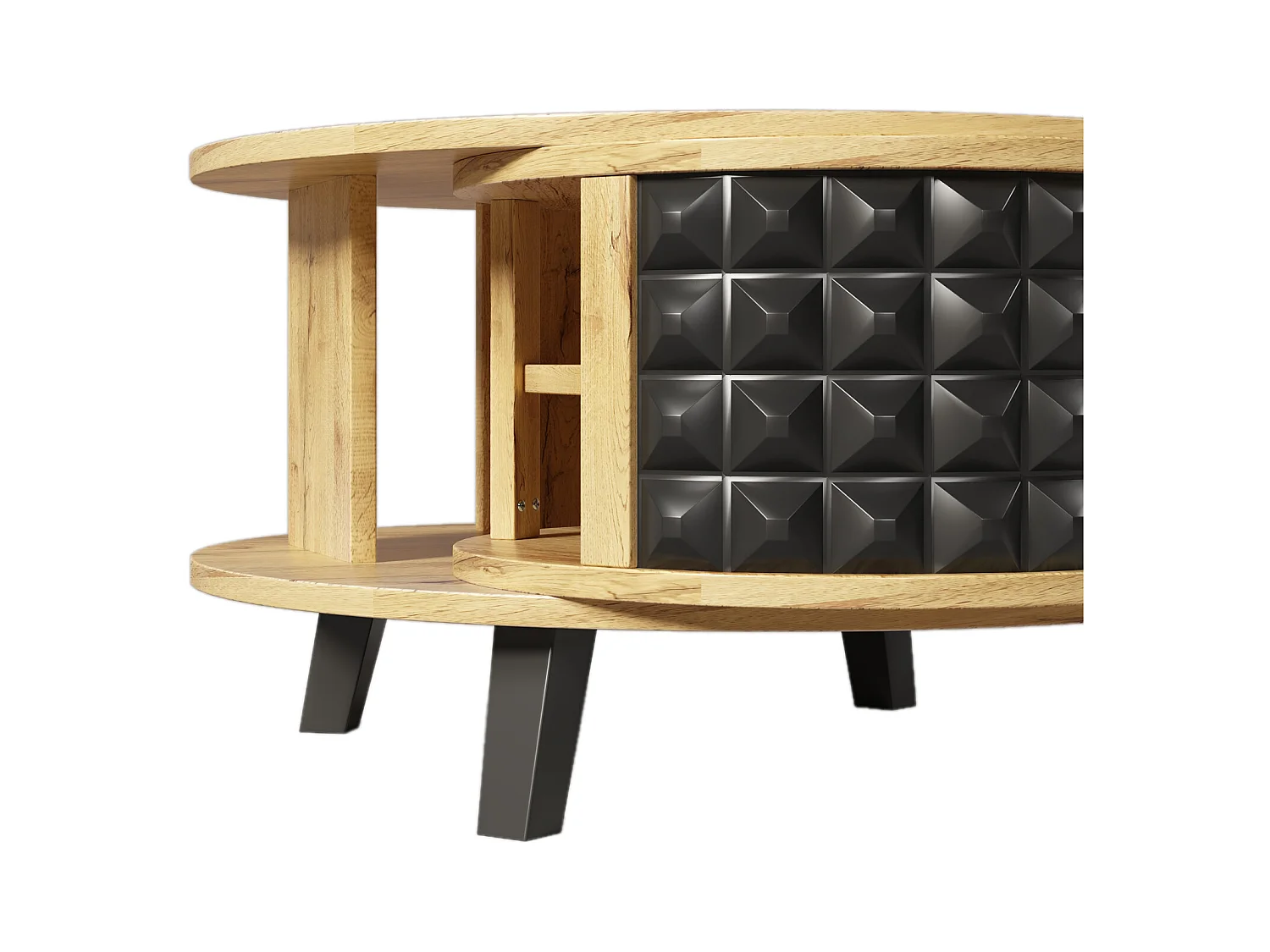 Salontafel 85,2x80x45,2 cm met 360 graden draaibaar vak, spaanplaat in natuurlijke kleur, voor woonkamer en studeerkamer