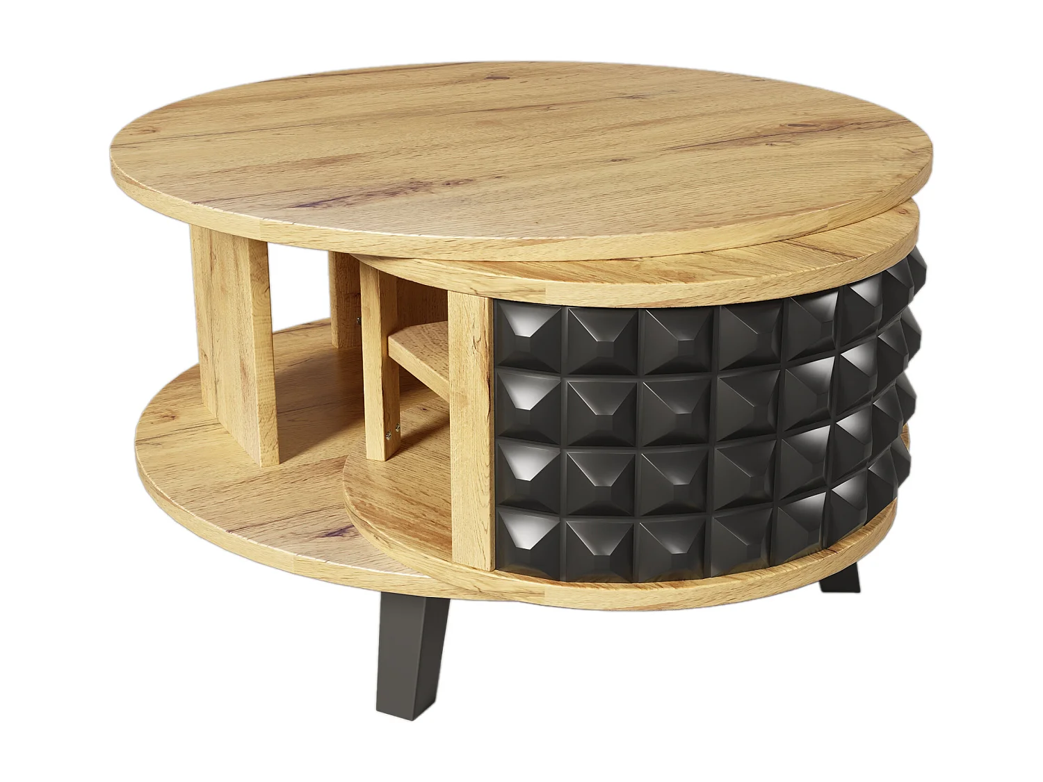 Salontafel 85,2x80x45,2 cm met 360 graden draaibaar vak, spaanplaat in natuurlijke kleur, voor woonkamer en studeerkamer