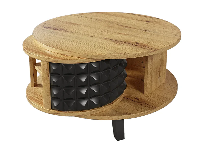 Meuble TV 85.2x80x45.2 cm, grand rangement, portes coulissantes en verre, panneau de particules, naturel