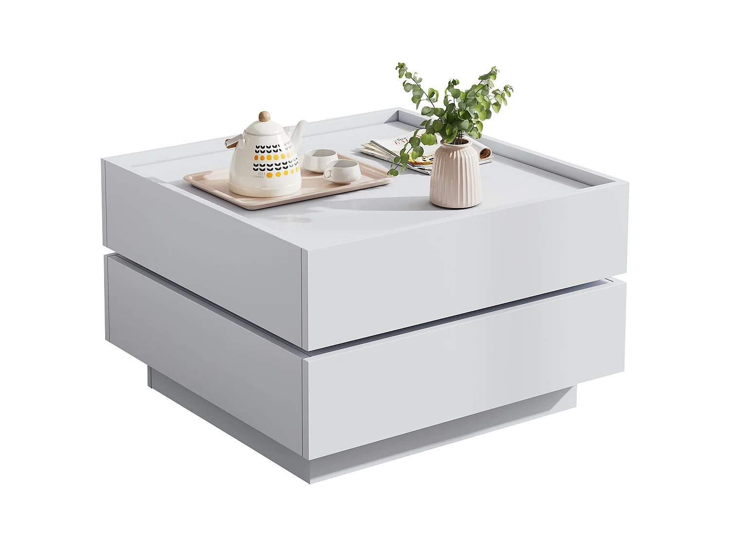 Table basse 60x60x38cm pivotante 2 étagères rangement blanc pour salon