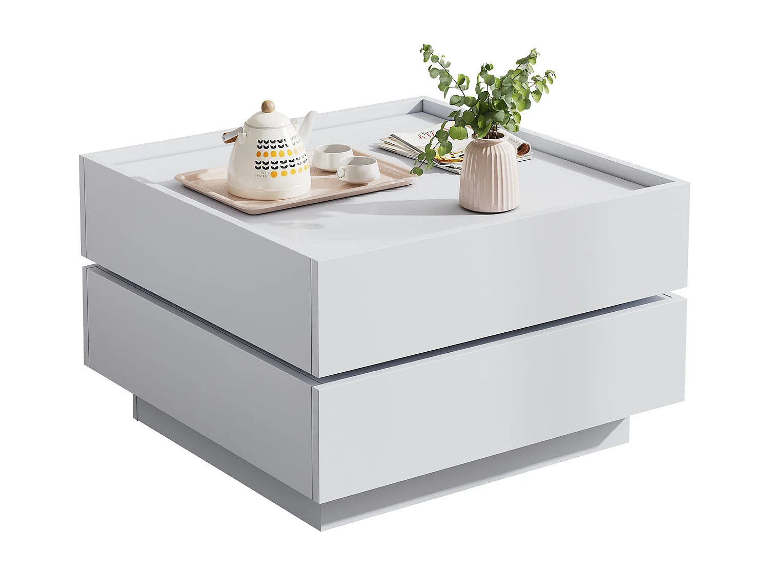 Table basse 60x60x38cm pivotante 2 étagères rangement blanc pour salon