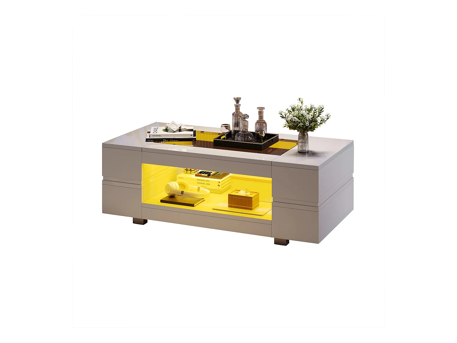 Witte LED-salontafel met multifunctionele app-bediening wit voor woonkamer kantoor en feest