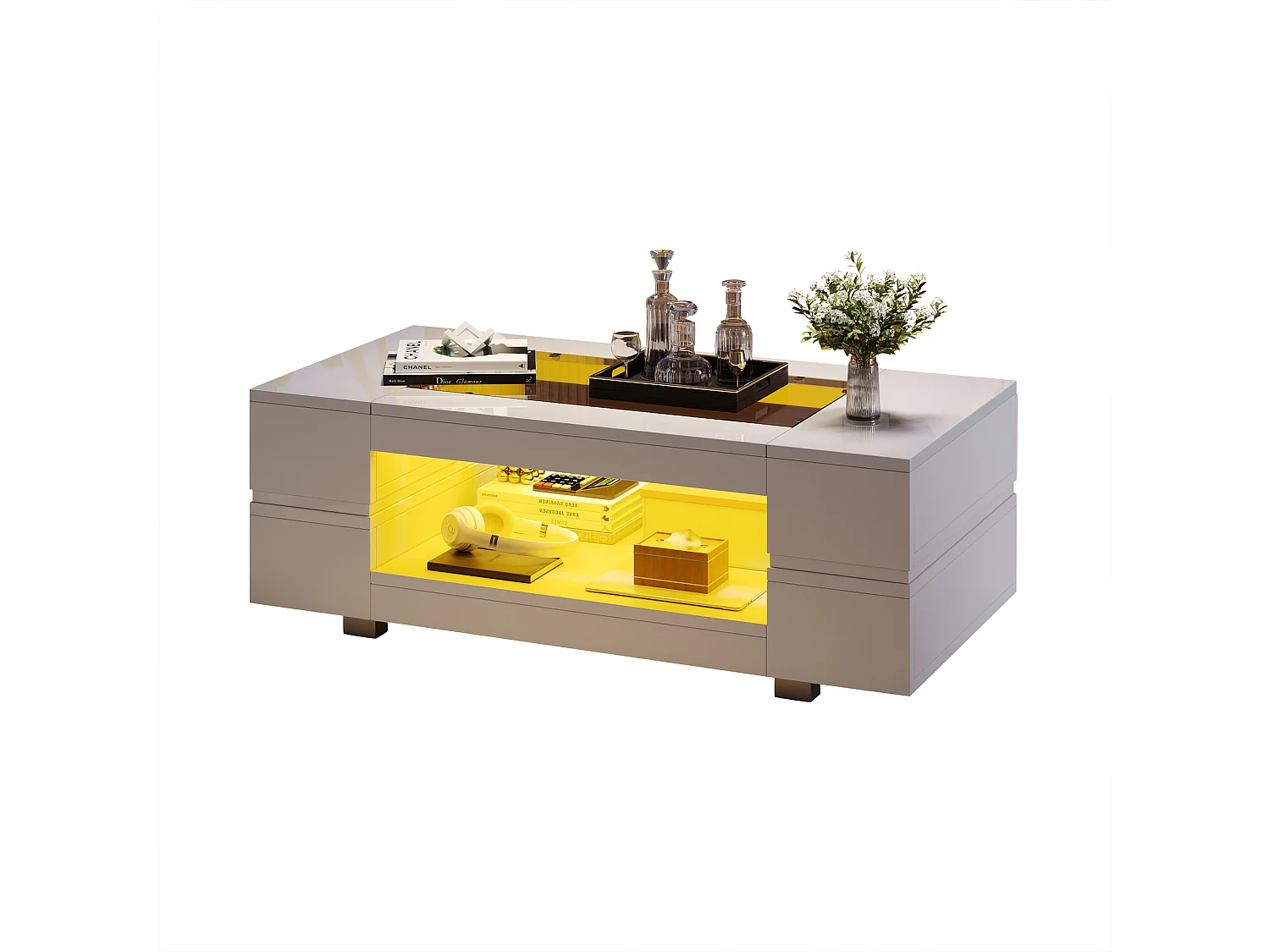 Table basse LED blanche avec commande application multifonction Blanc pour salon bureau et fête