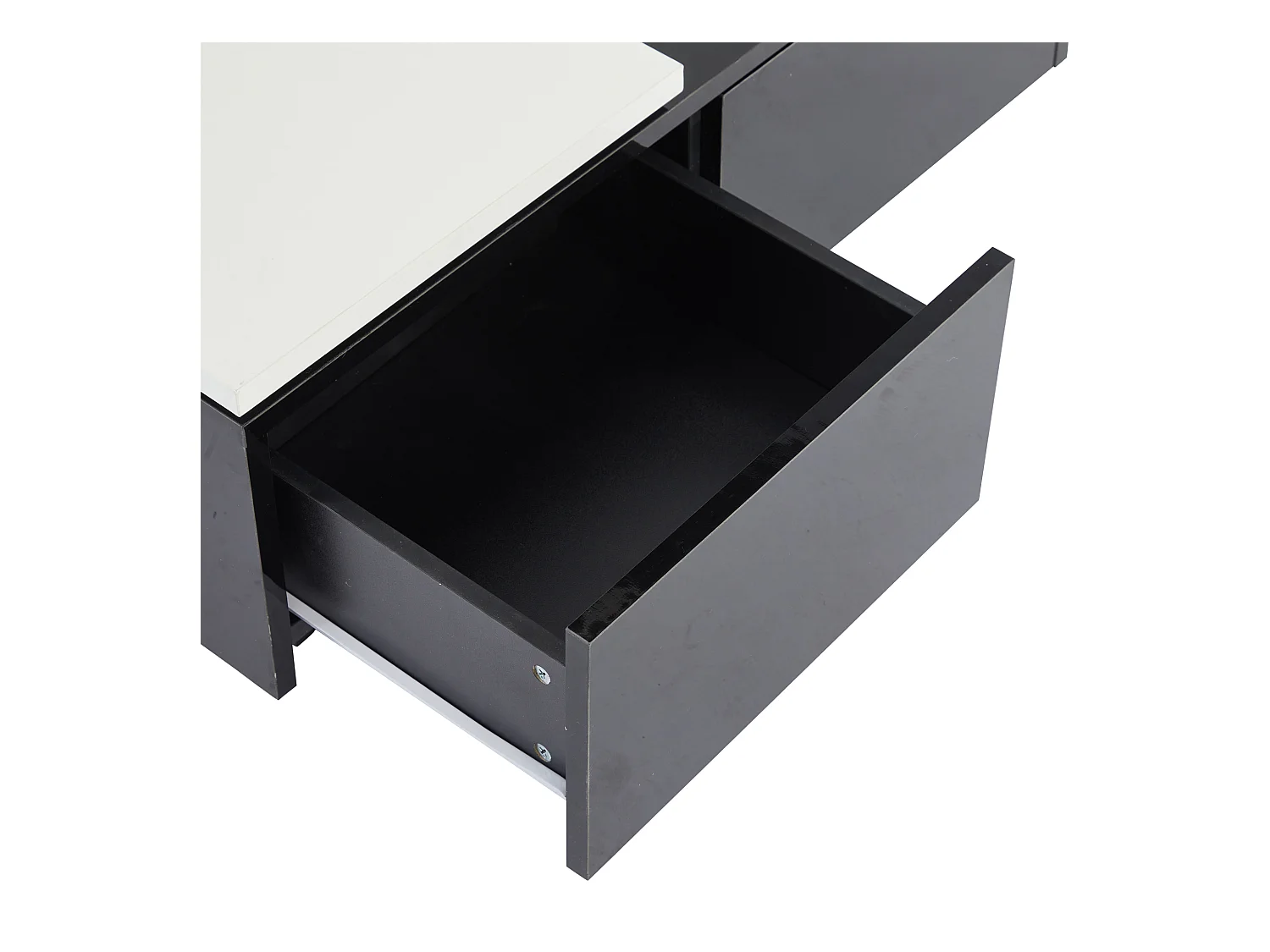 Table basse 75x75x33.5cm brillant étagères plateau amovible contraste blanc noir pour salon