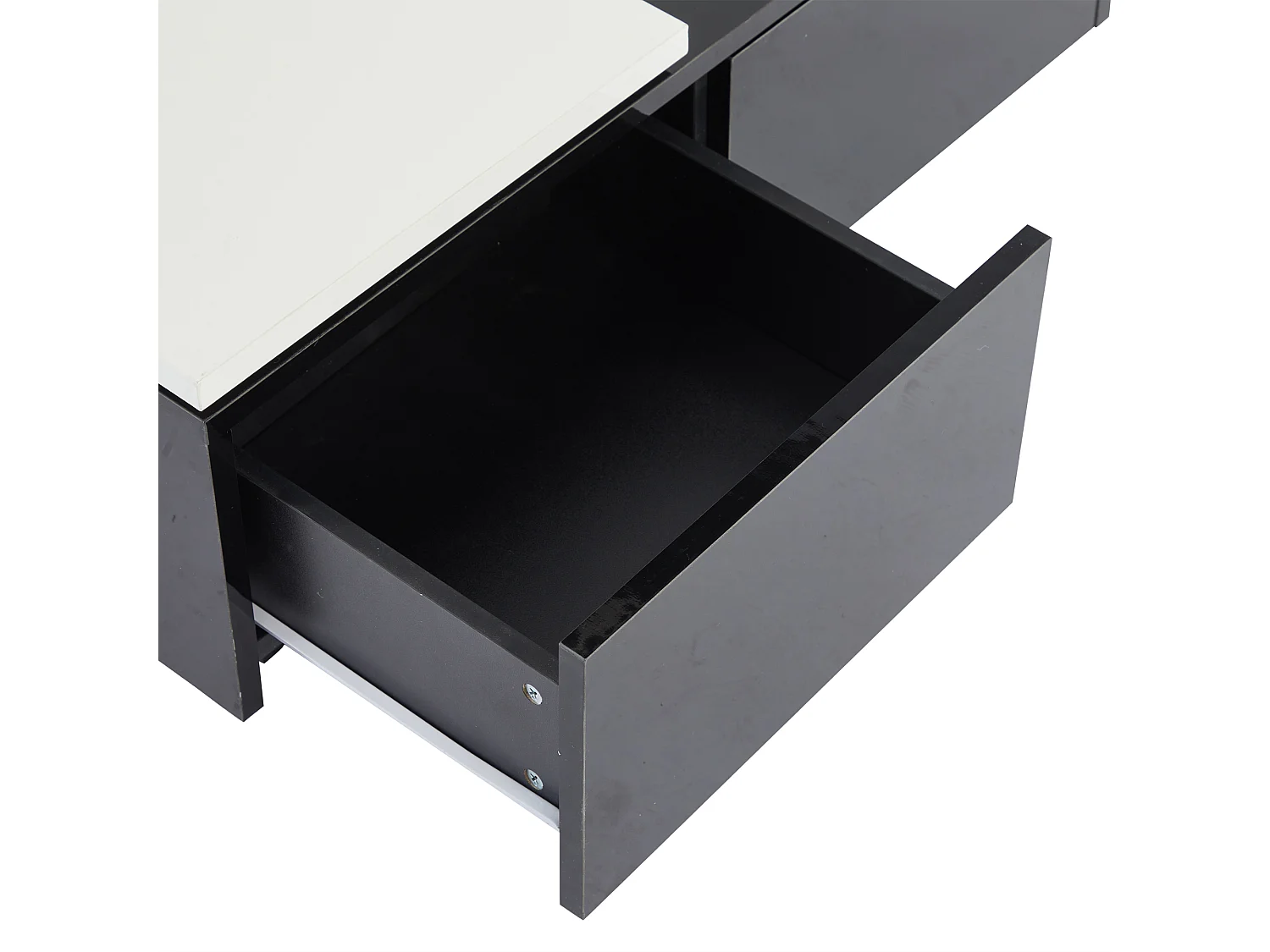 Table basse 75x75x33.5cm brillant étagères plateau amovible contraste blanc noir pour salon