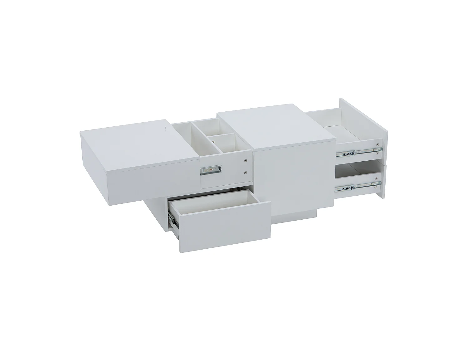 Salontafel 100x50x35cm LED gemarmerd glas 2 lades wit voor woonkamer