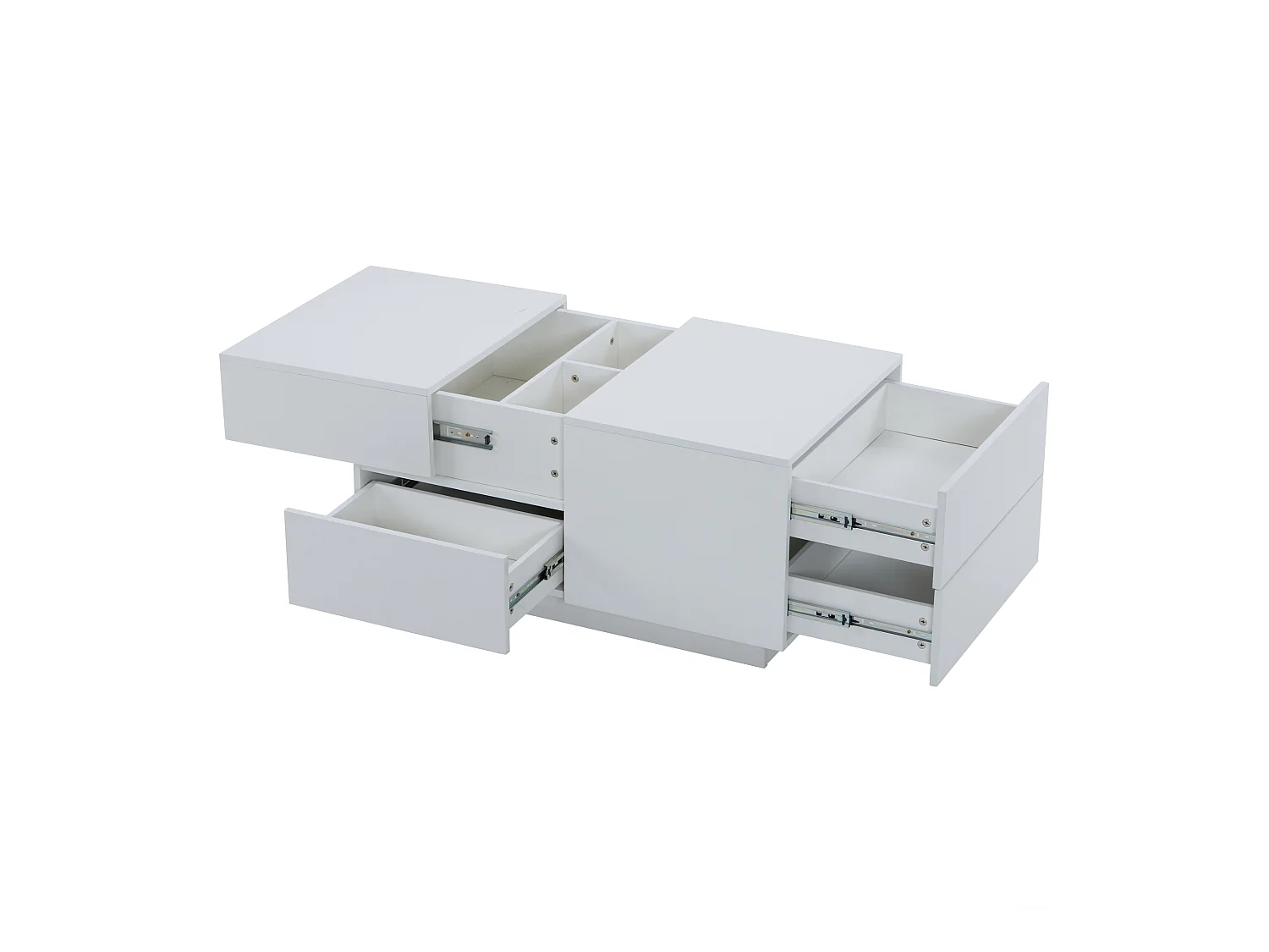 Salontafel 100x50x35cm LED gemarmerd glas 2 lades wit voor woonkamer