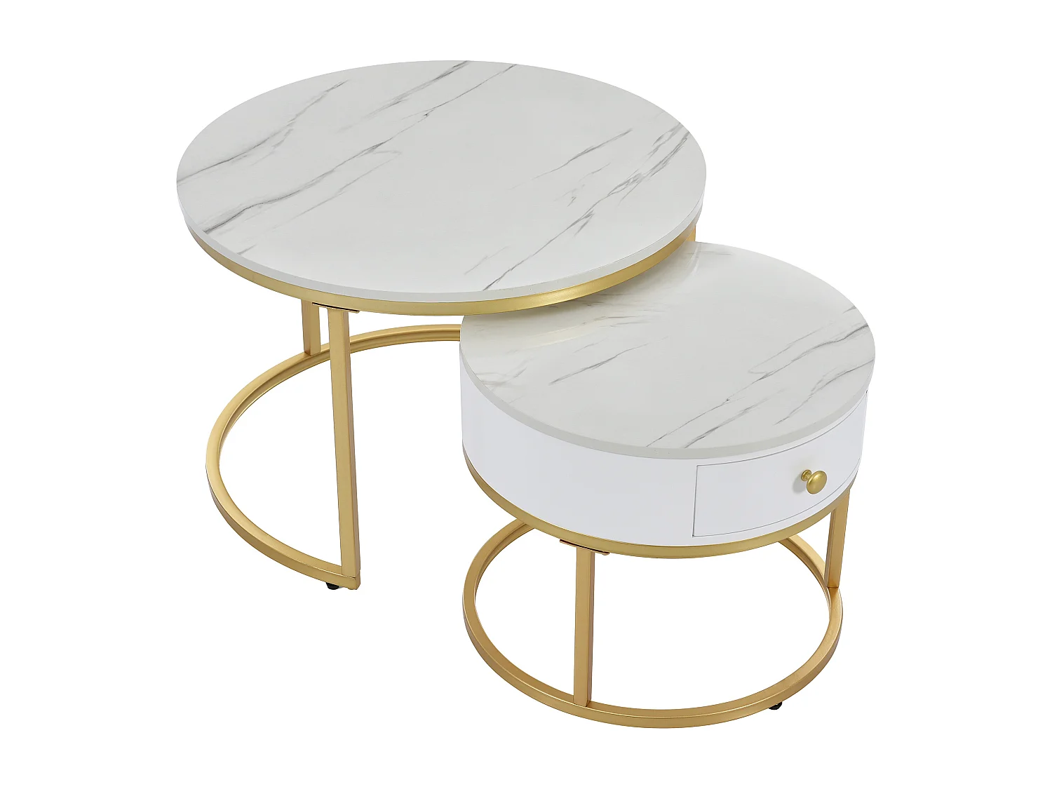Lot de 2 tables basses gigognes 70x70x48 cm, design gain de place, charge 30 kg, MDF, blanc brillant