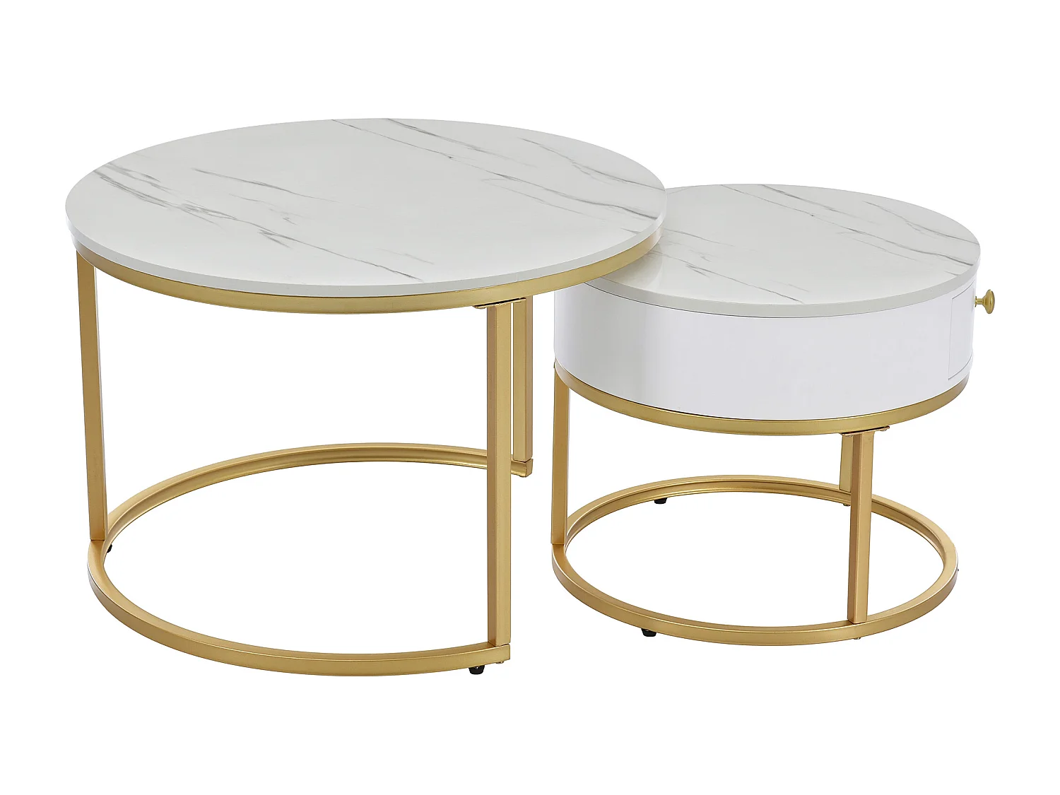Lot de 2 tables basses gigognes 70x70x48 cm, design gain de place, charge 30 kg, MDF, blanc brillant