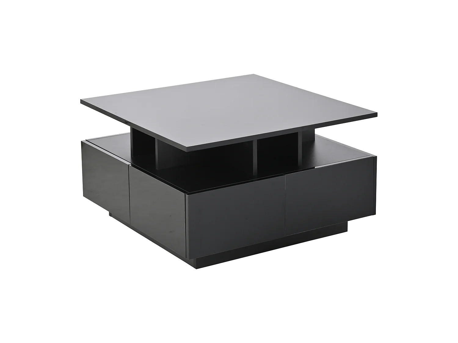 Table basse 70x70x40 cm LED 4 tiroirs design géométrique noir salon contemporain