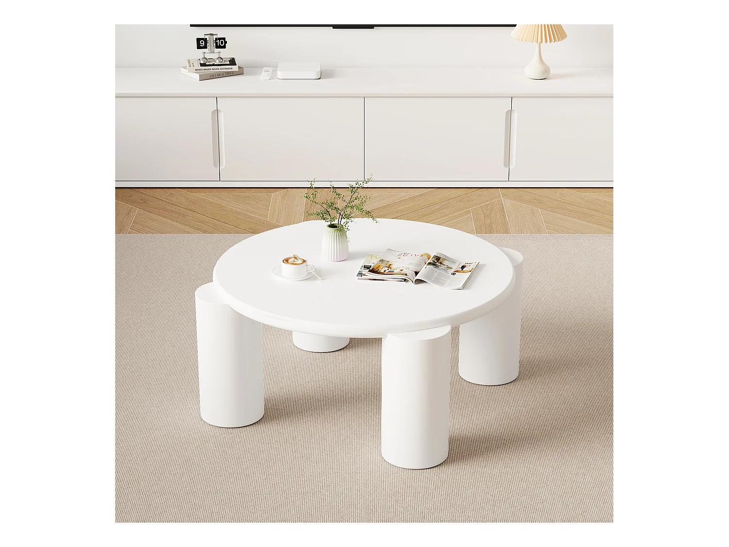 Moderne salontafel met 4 stabiele poten en ronde rand in wit