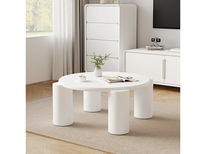 Table basse moderne 4 pieds stables bord rond blanc