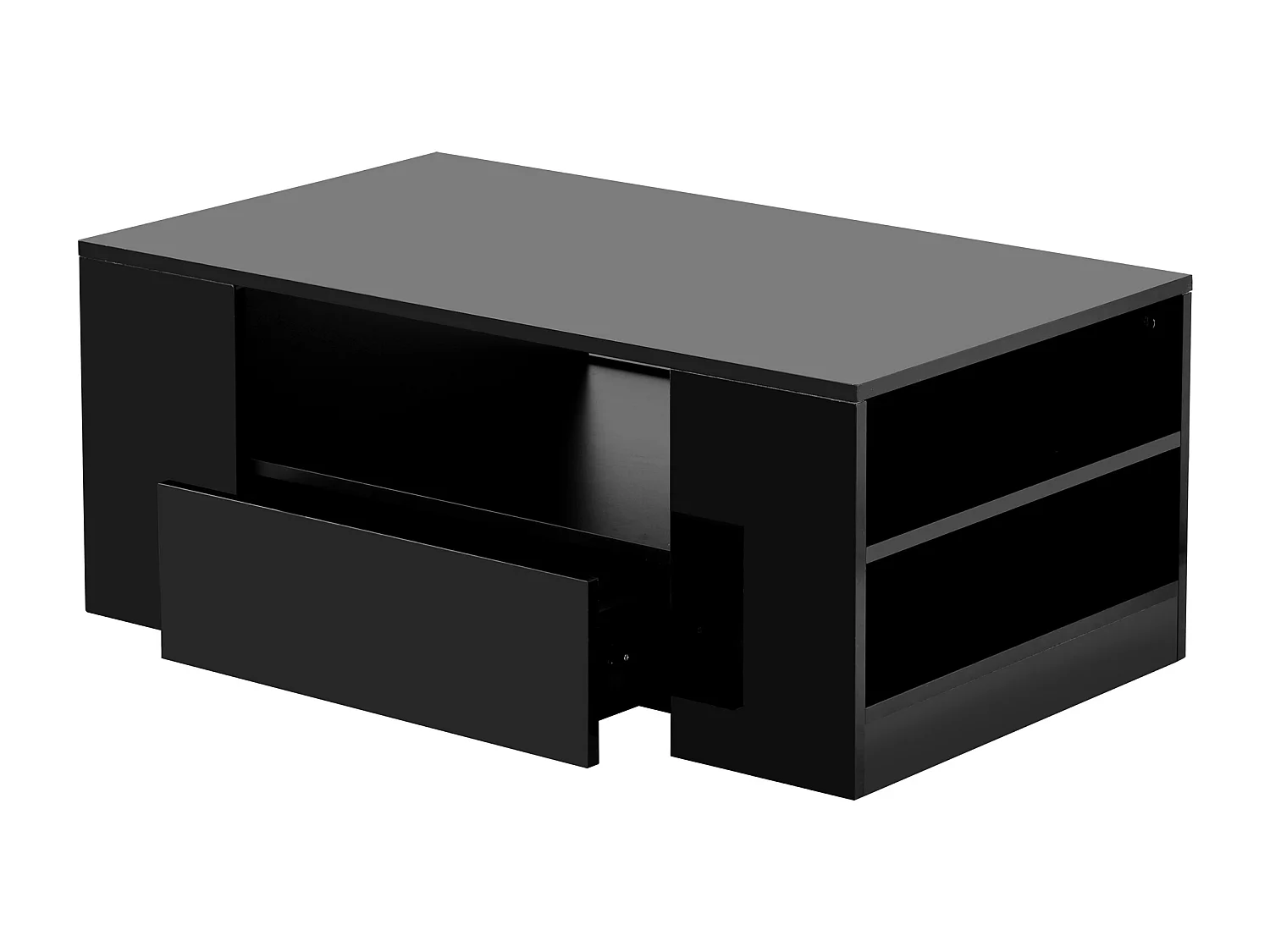 Table basse moderne 95x53x37cm finition brillante 2 tiroirs 2 étagères Noir pour salon