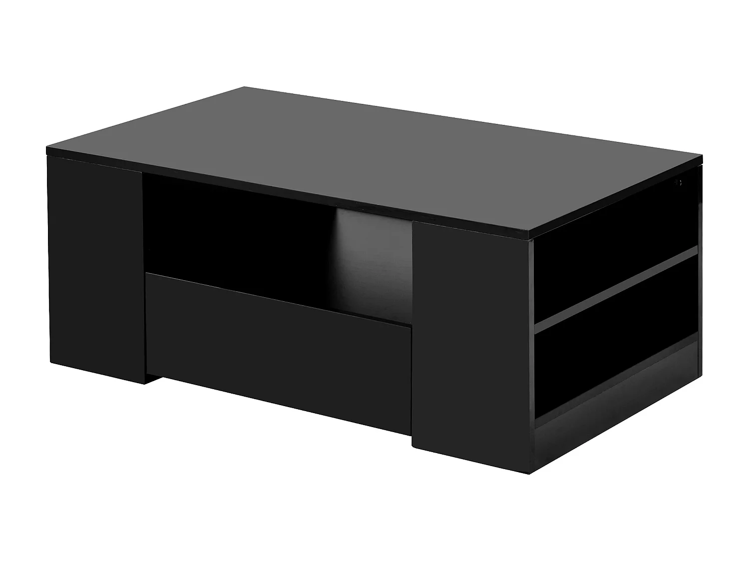 Table basse moderne 95x53x37cm finition brillante 2 tiroirs 2 étagères Noir pour salon