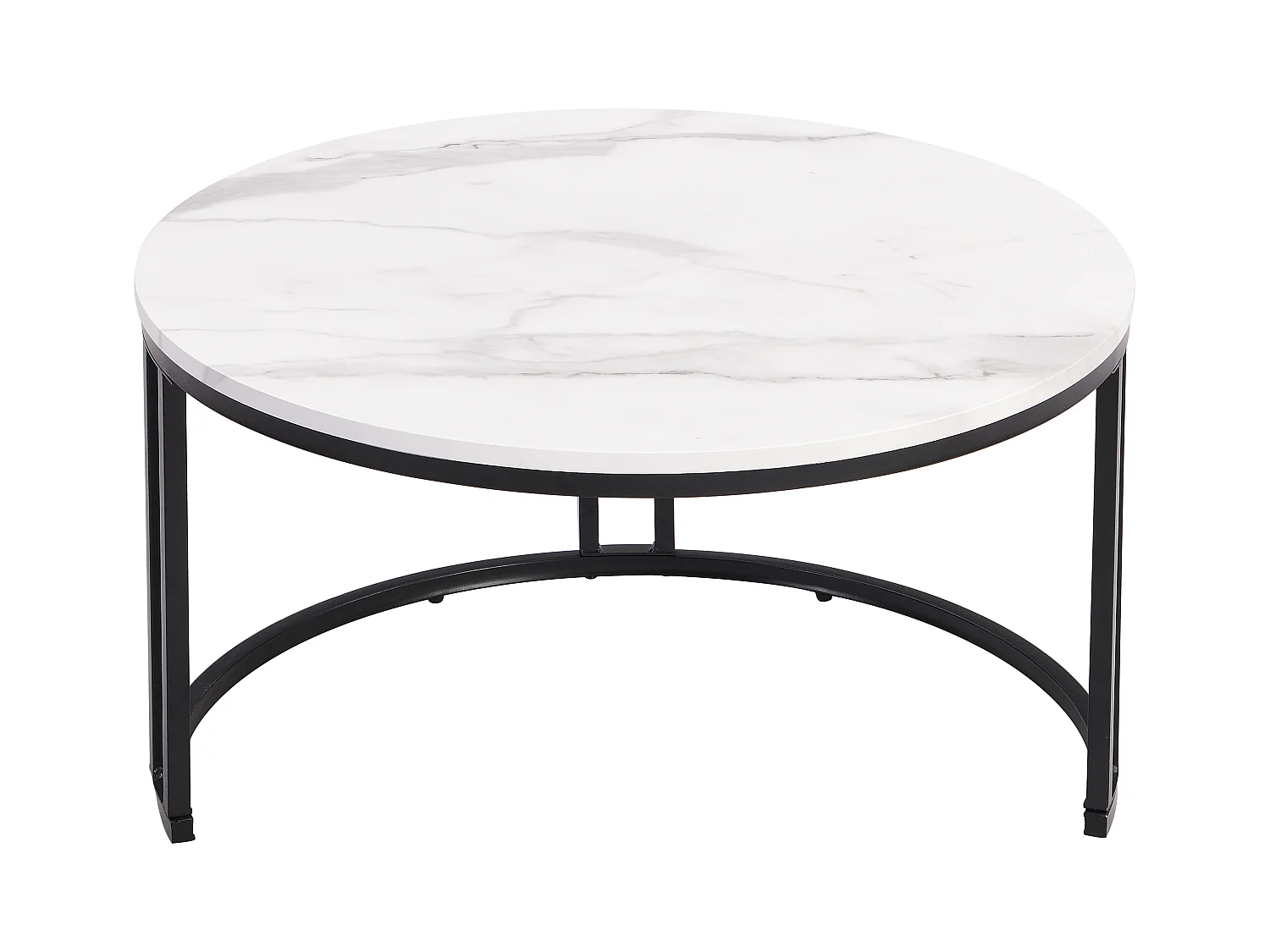 Set van 2 in elkaar passende salontafels met glanzende marmeren afwerking en opbergruimte in zwart en grijs PVC elegant voor de woonkamer