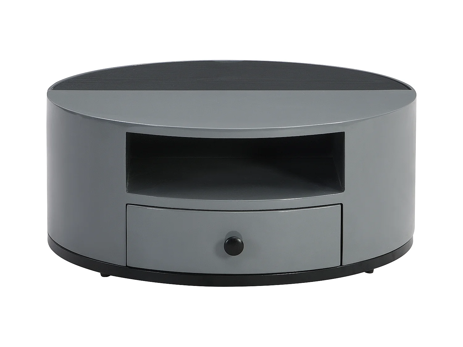 Set van 2 in elkaar passende salontafels met glanzende marmeren afwerking en opbergruimte in zwart en grijs PVC elegant voor de woonkamer