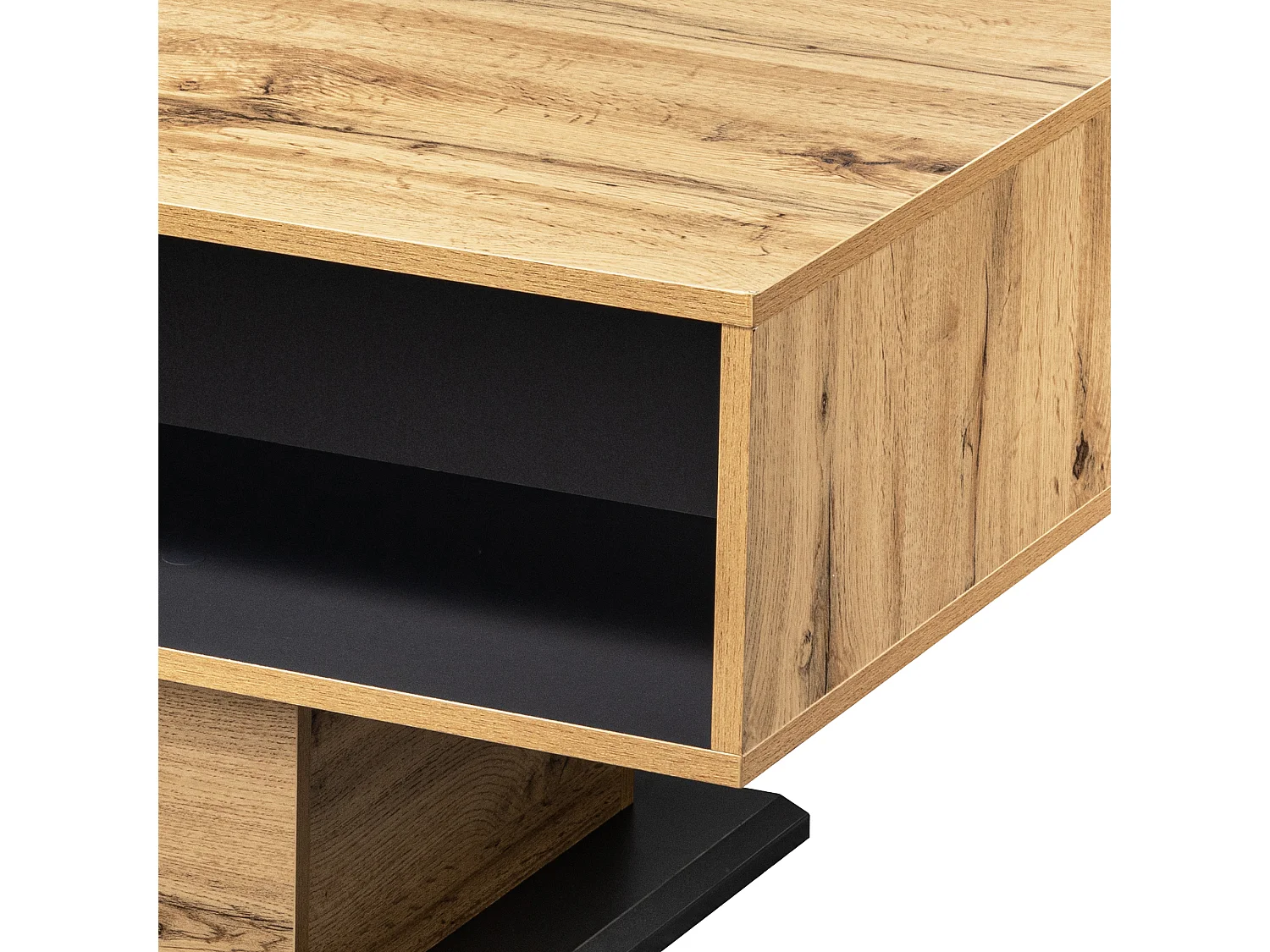 Table basse 100x60x47 cm, grande capacité de rangement, design sans poignées, panneaux de particules, naturel