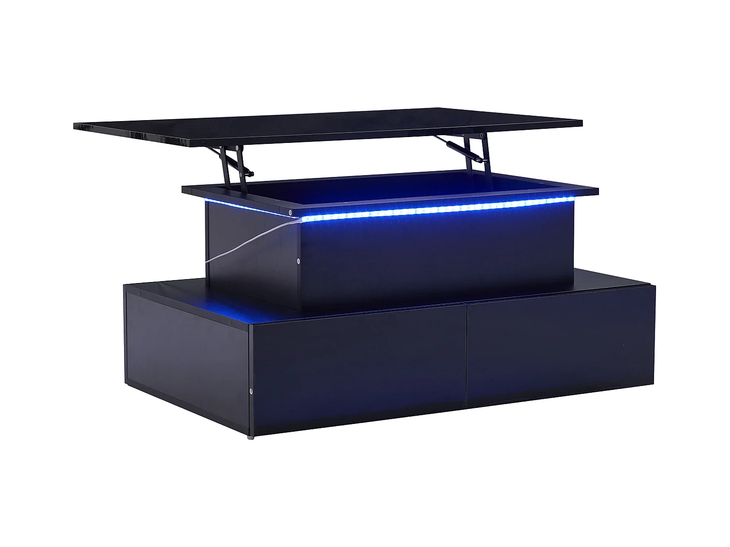 Table basse 90x55x41 cm LED 4 tiroirs noir salon contemporain
