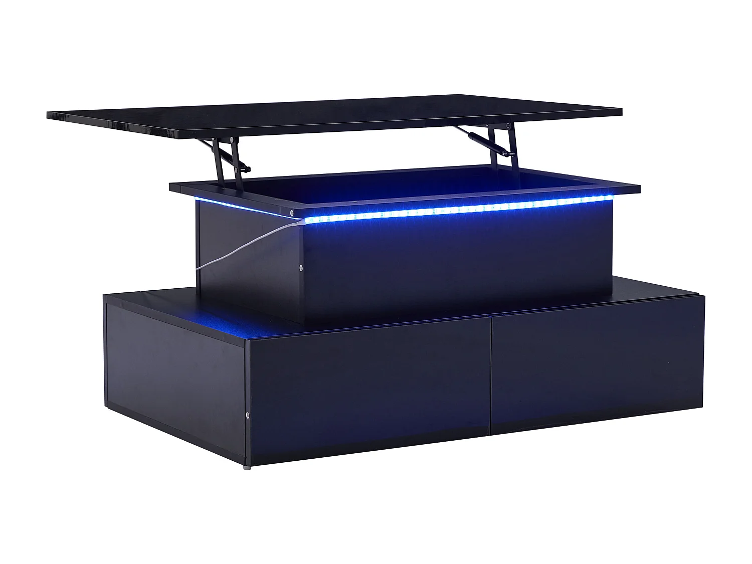 Table basse 90x55x41 cm LED 4 tiroirs noir salon contemporain