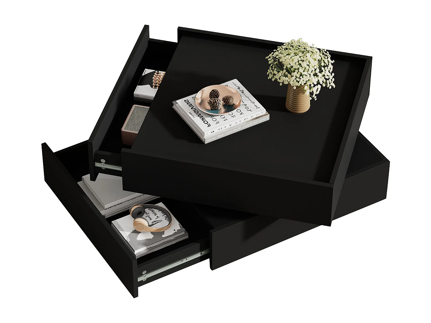 Table basse 60x60x38 cm meuble moderne gain d'espace pratique bois salon noir