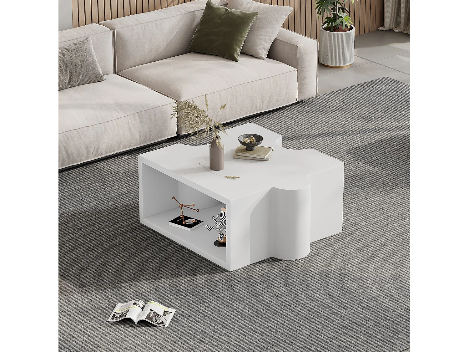 Tables basses 65x60x32 cm modulables design puzzle séparables blanc salon