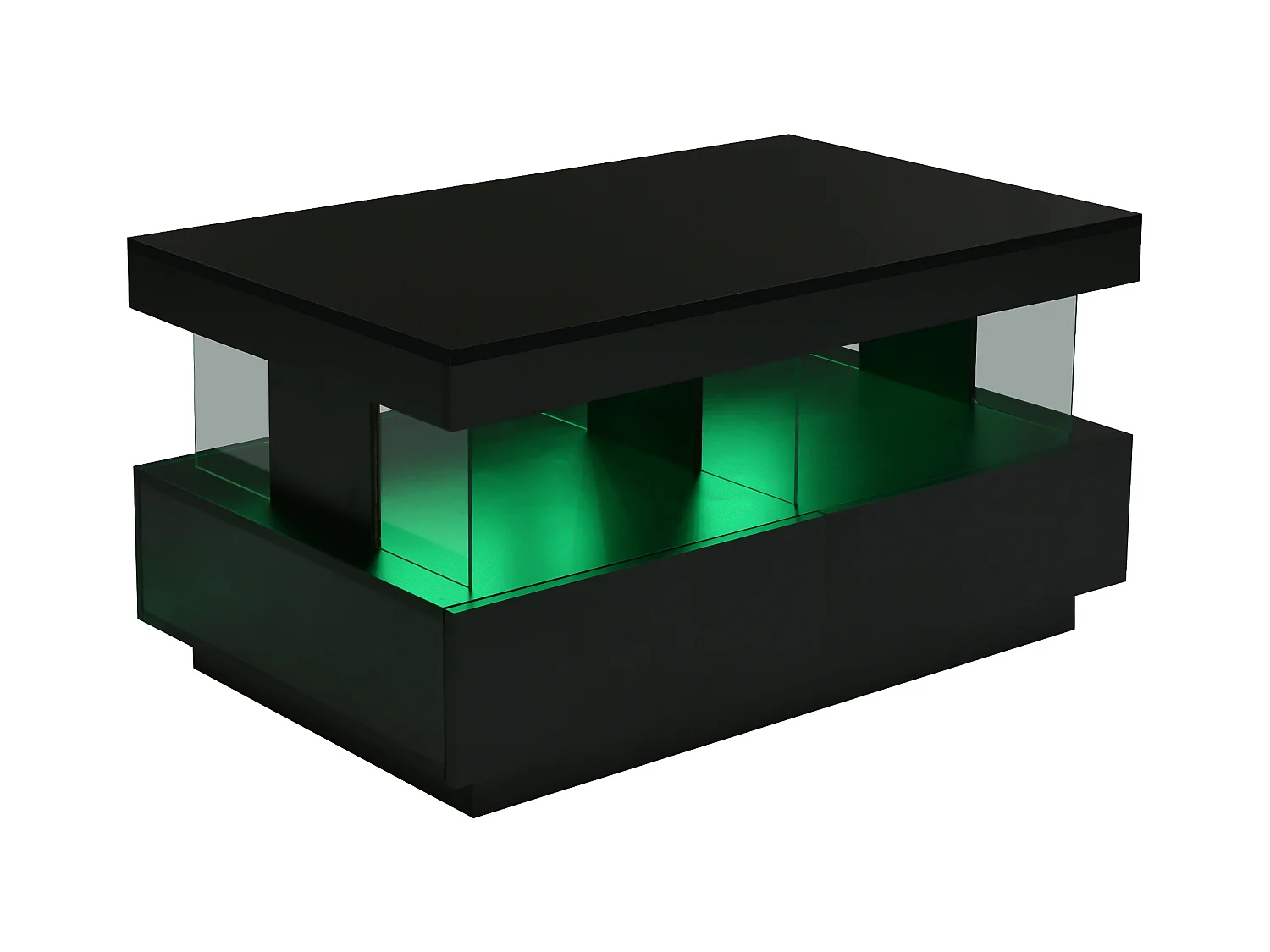 Table basse 100x60x49.5 cm plateau brillant anti-rayures surface lisse noir salon