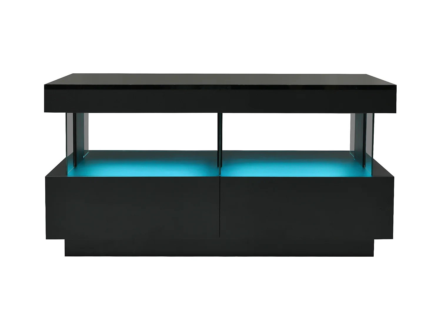 Table basse 100x60x49.5 cm plateau brillant anti-rayures surface lisse noir salon