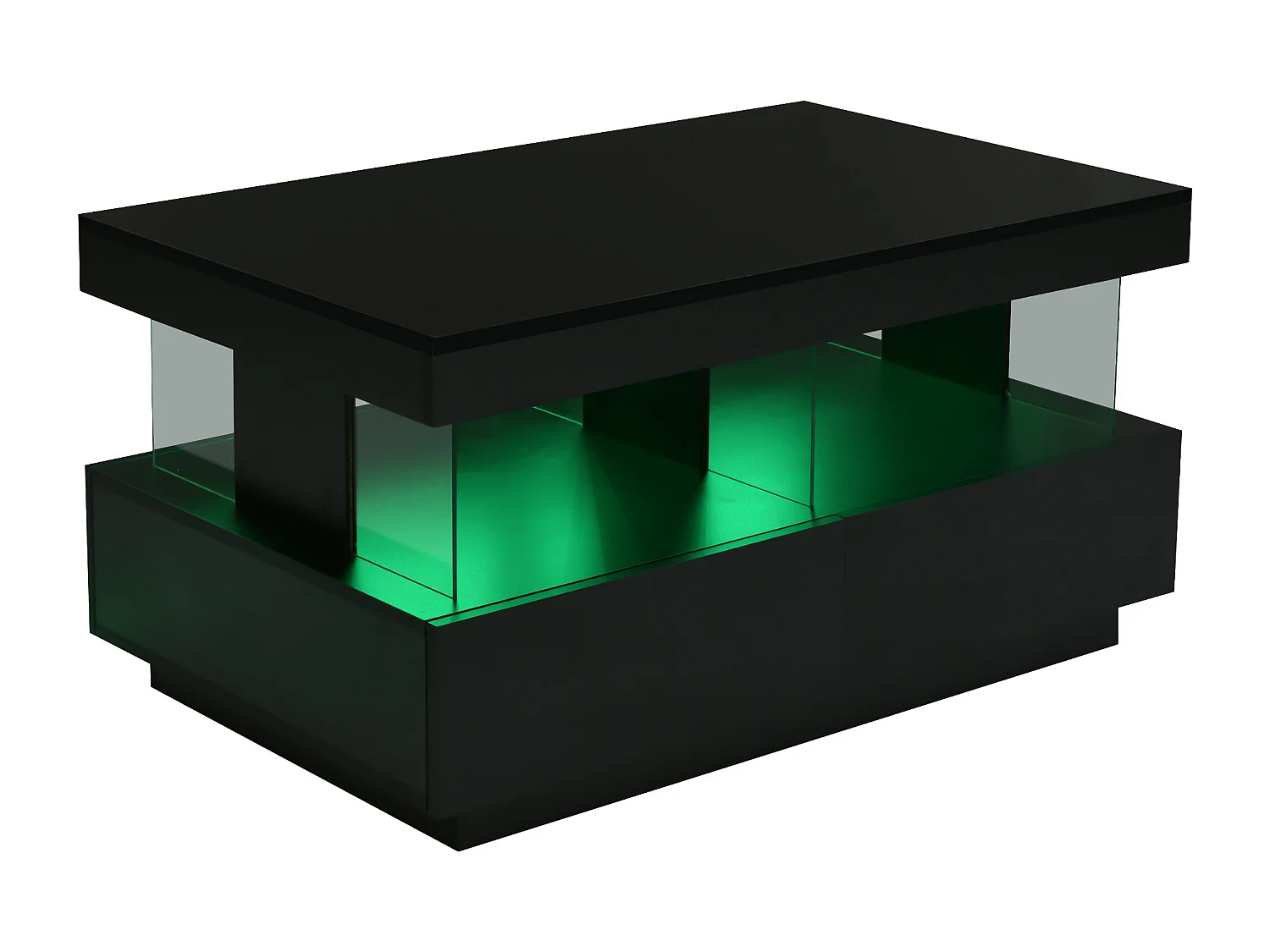 Table basse 100x60x49.5 cm plateau brillant anti-rayures surface lisse noir salon