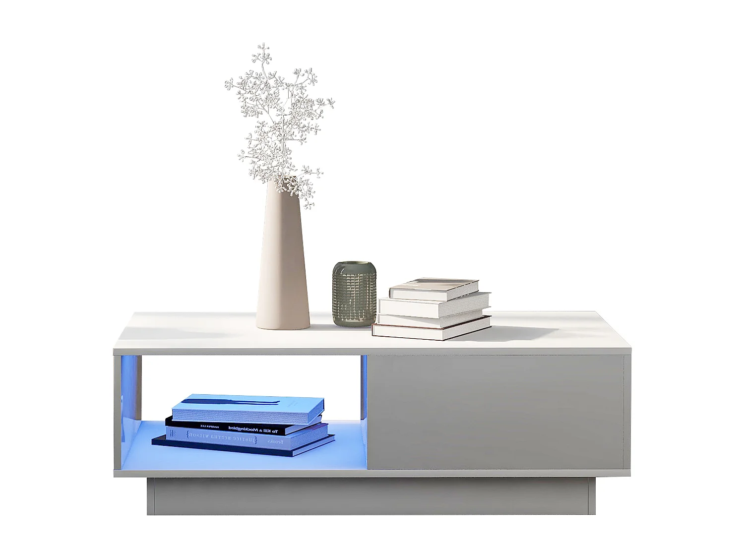 Table basse LED 95x55x32 cm verre brillant 15 couleurs blanc salon design